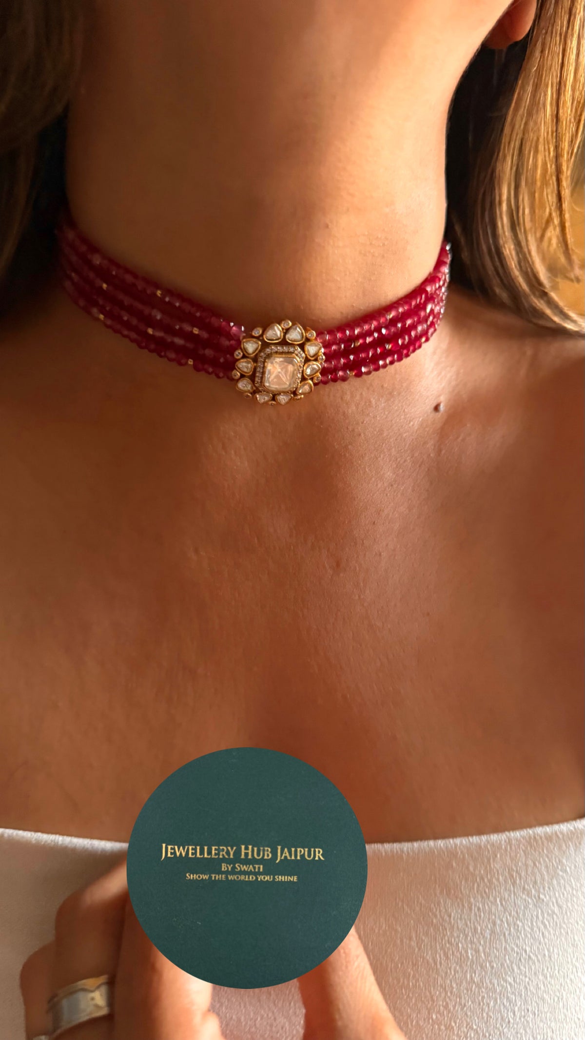 Lv peeli polki rani pink ruby pearl choker Necklace