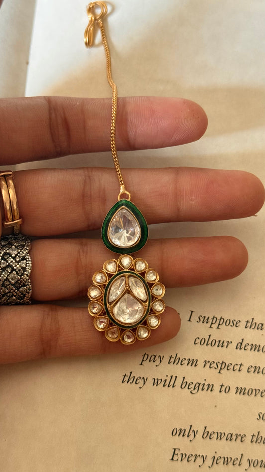 Emerald meenakari polki maangtika