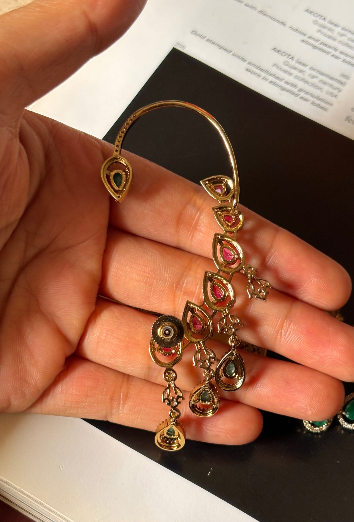 Rani pink & emerald doublets with cz diamond earcuff earrings