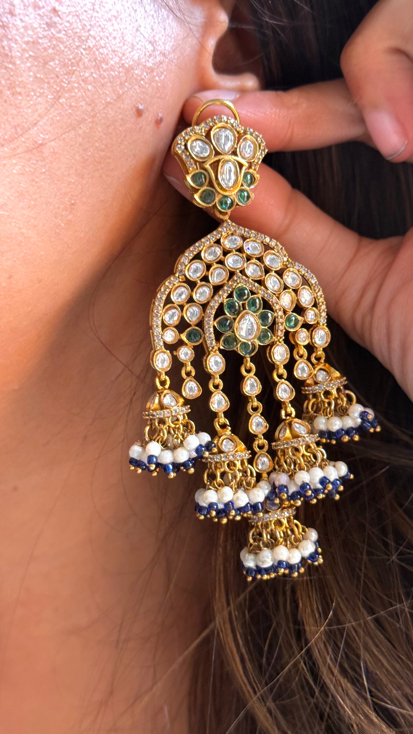 Emerald & sapphire panch jhumki danglers