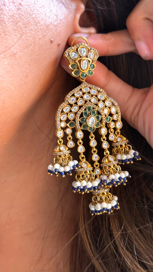 Emerald & sapphire panch jhumki danglers