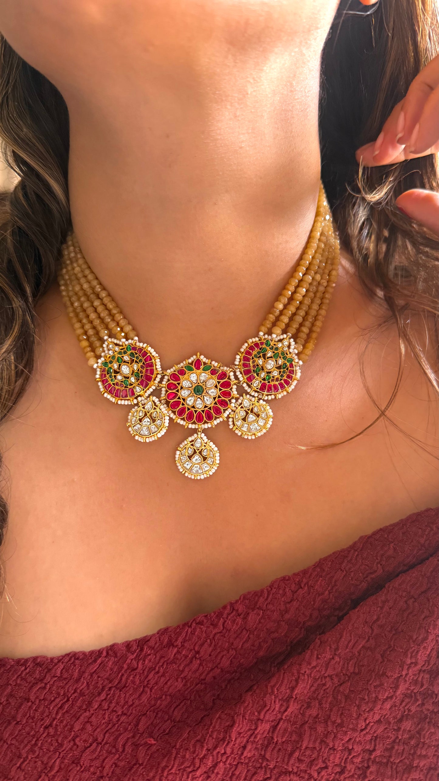 Pachi Kundan mixed polki necklace