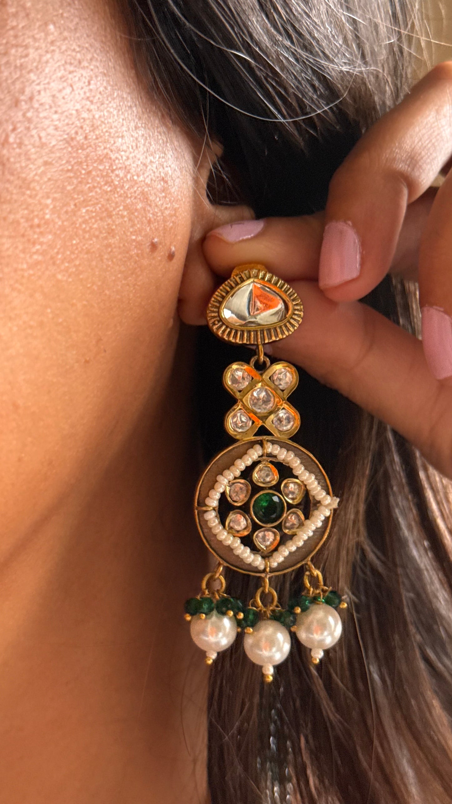 Emerald & pearl choker & long necklace heritage combo