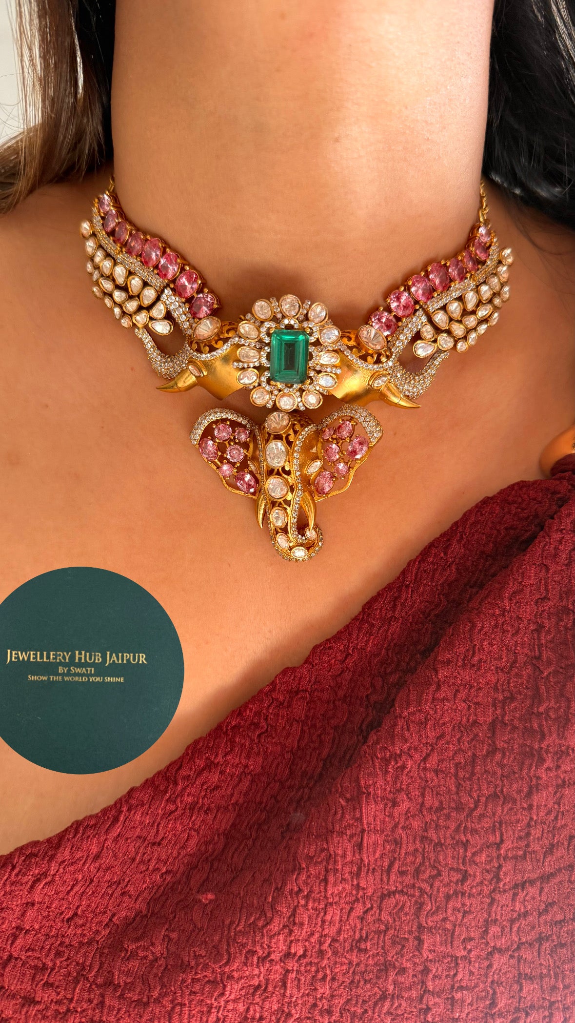 lord Ganesha ruby & emerald doublet necklace