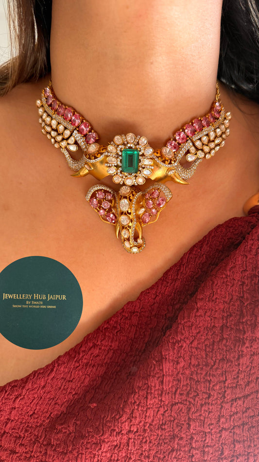 lord Ganesha ruby & emerald doublet necklace
