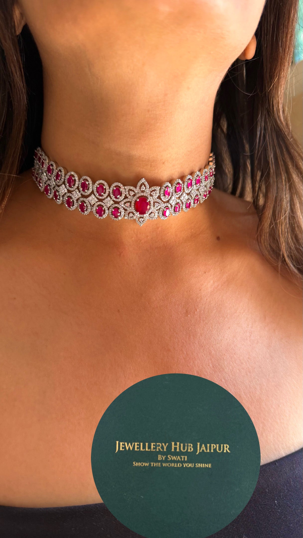 Ruby cz diamond designer choker