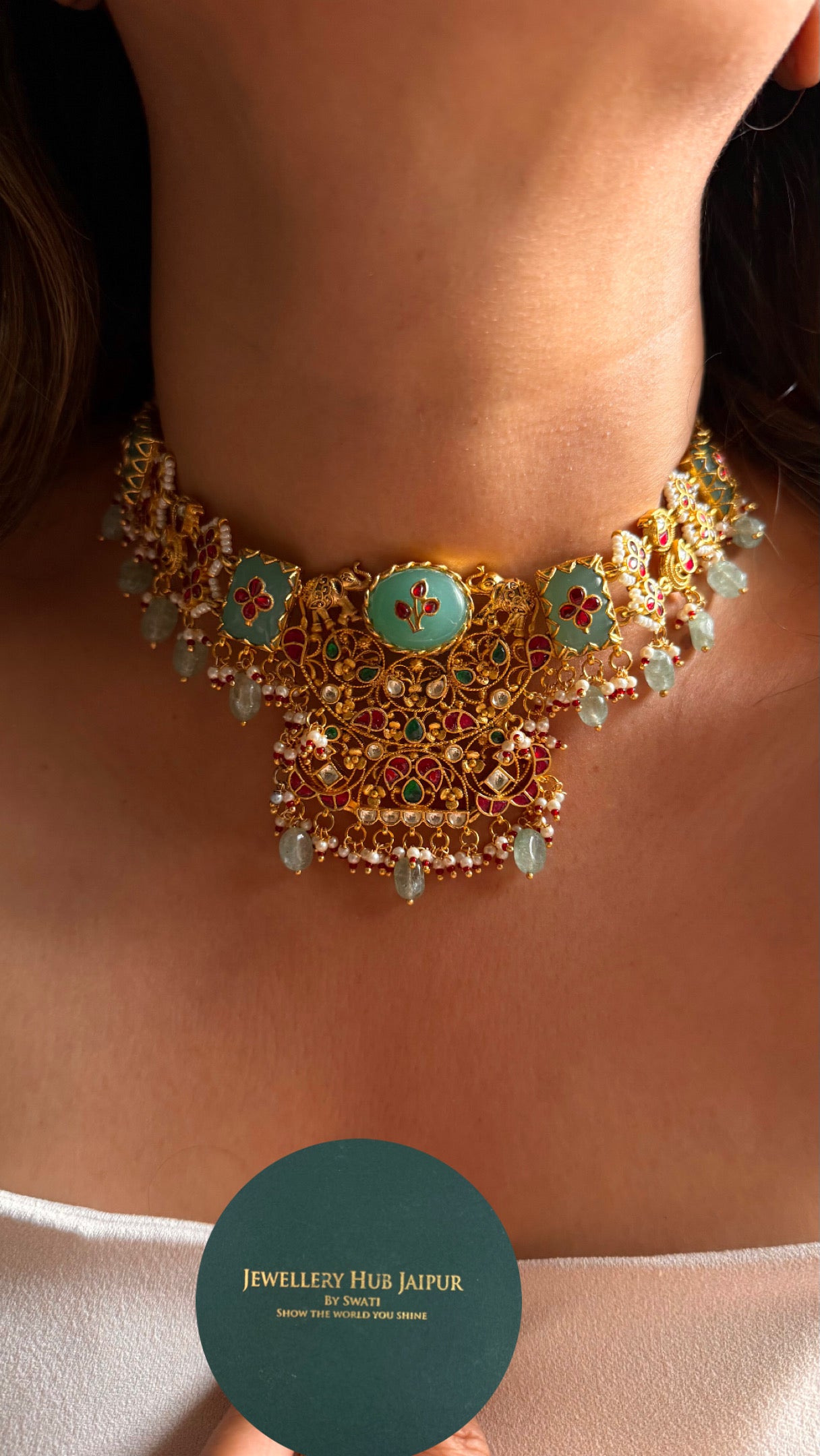 Mint inlay heritage jadau necklace