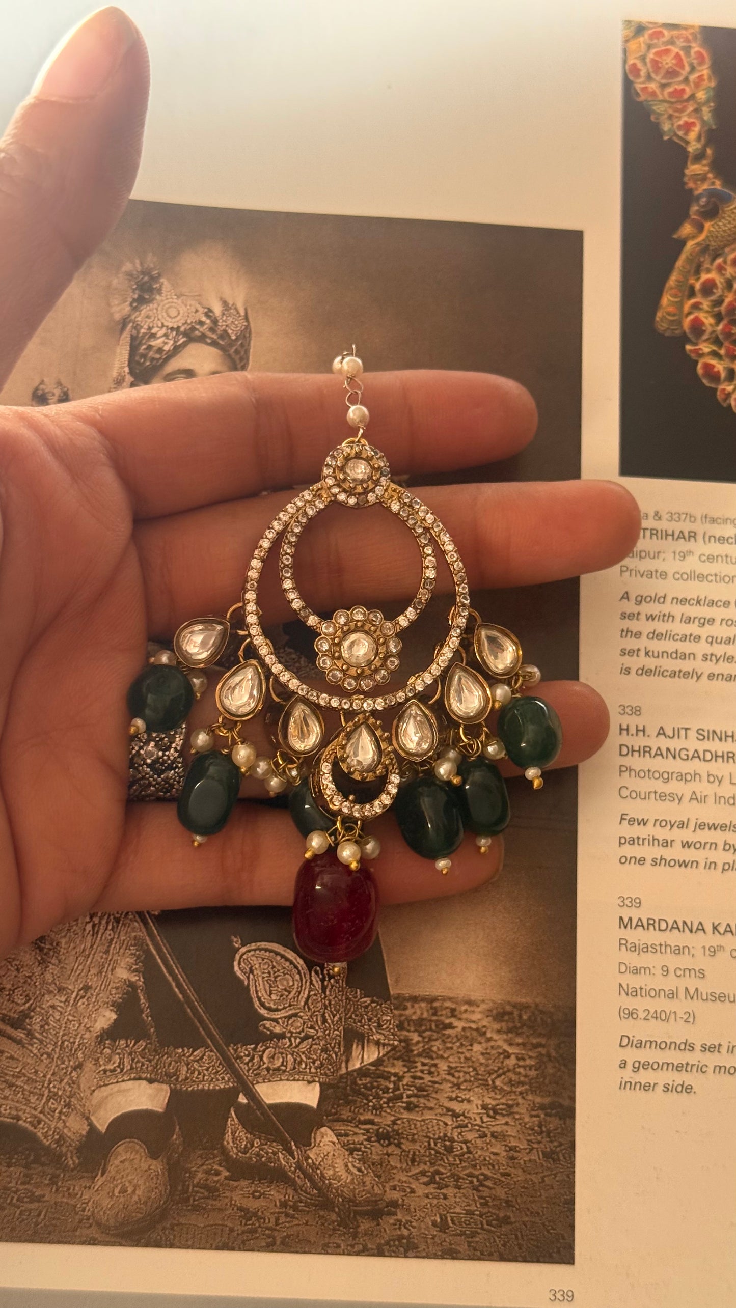 emerald & Ruby Chandbali maangtika