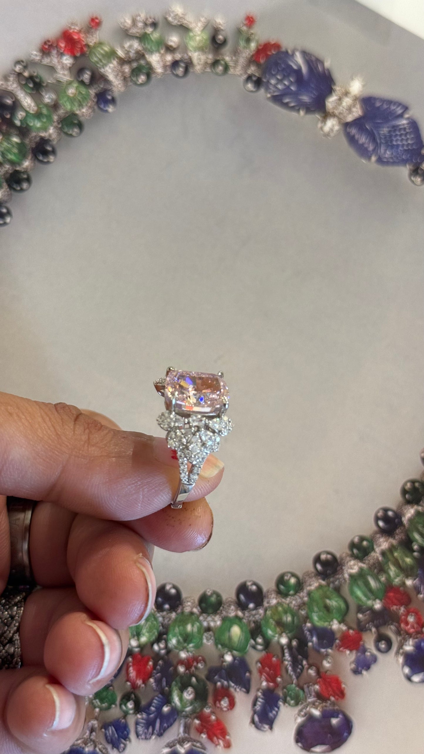 Rose Quartz Cz Diamond Cocktail Ring