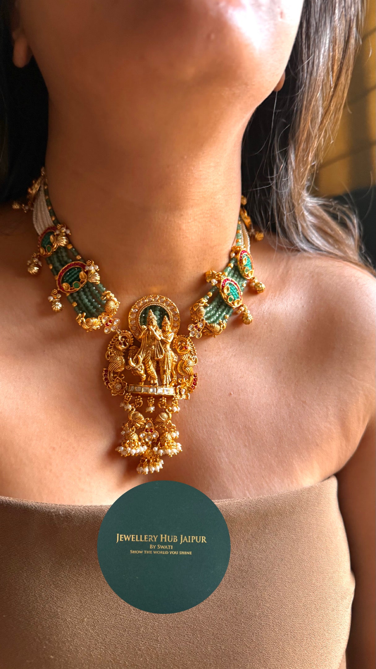 Lord radha krishna inspired temple Necklace