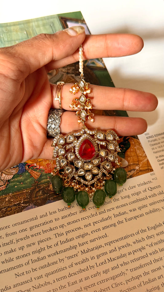 Ruby doublet & emerald drop Victorian maangtika