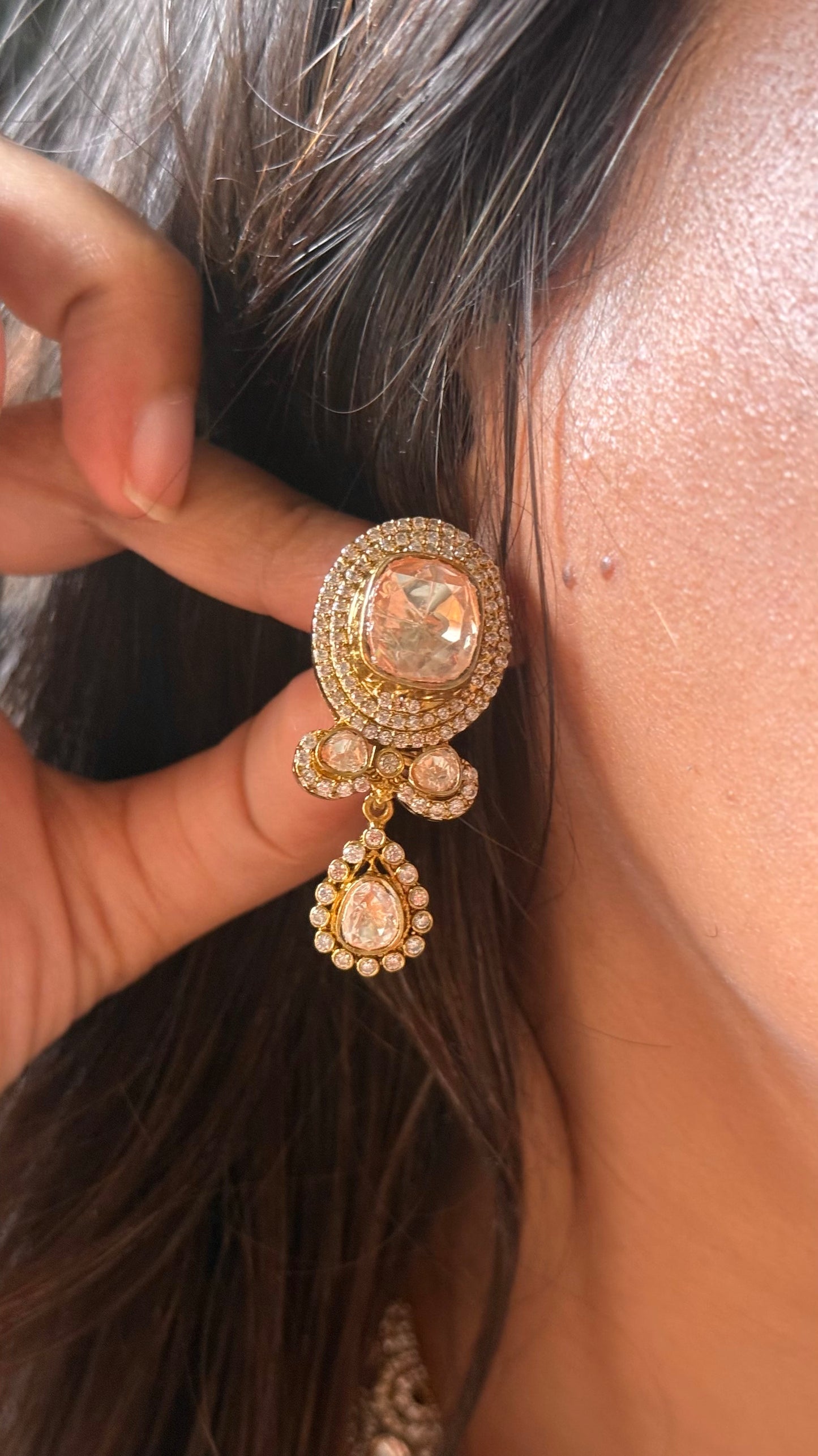 Real moissanite with peeli polki collar hasli necklace