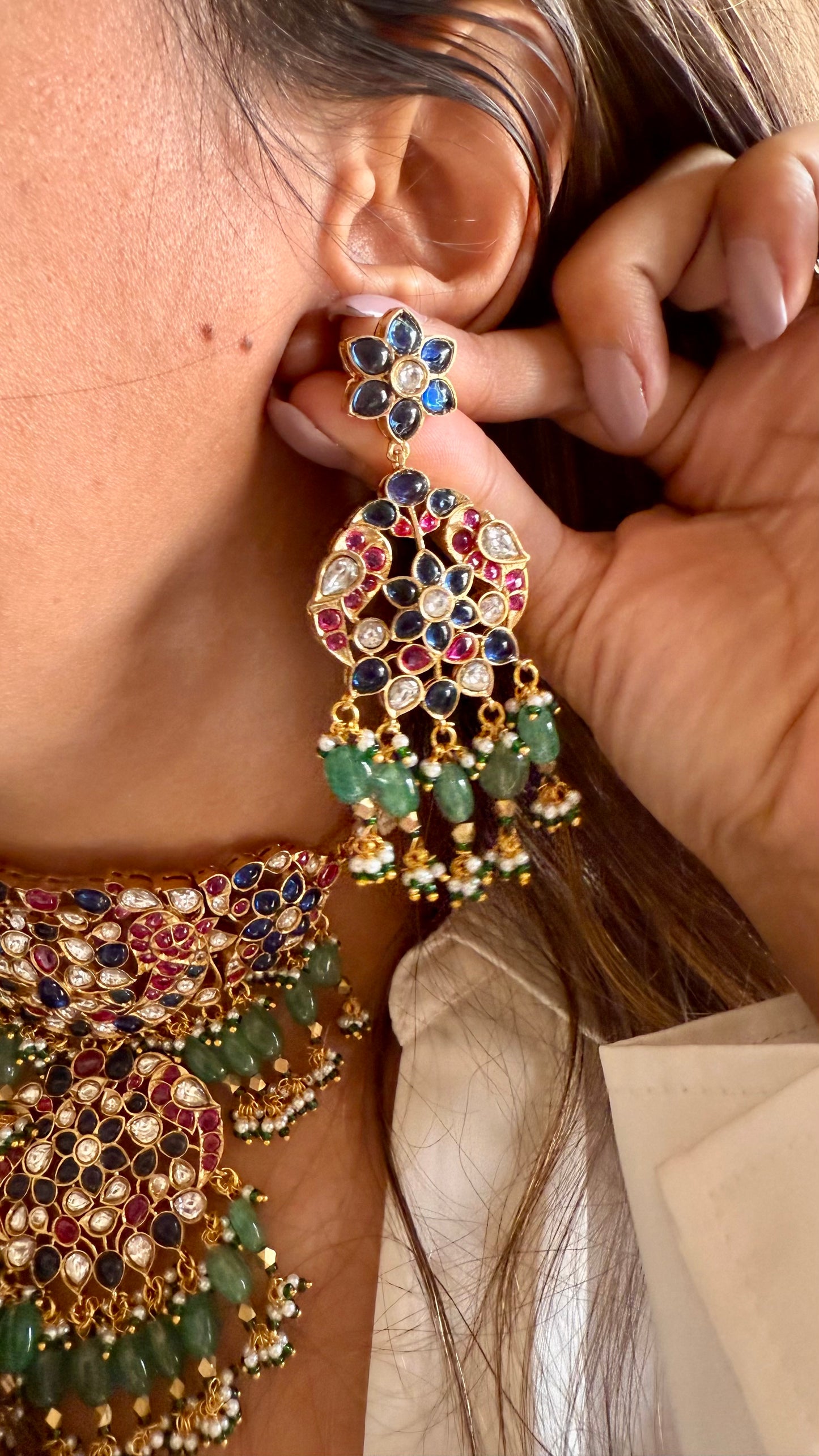 Vira Sabyasachi inspired mixed polki sapphire & ruby choker