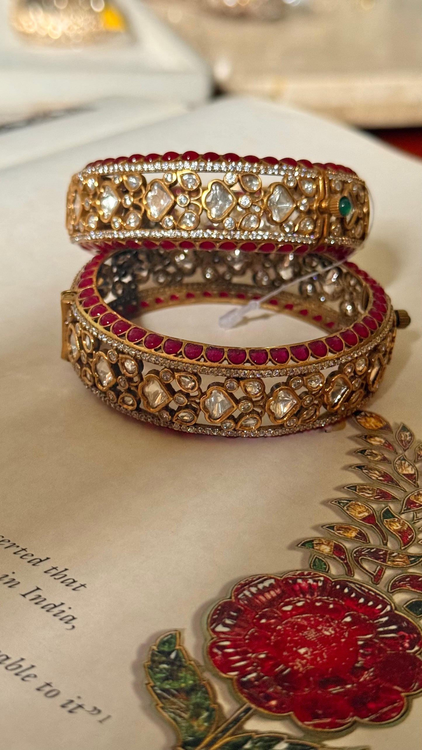Ruby moissanite polki openable bangle