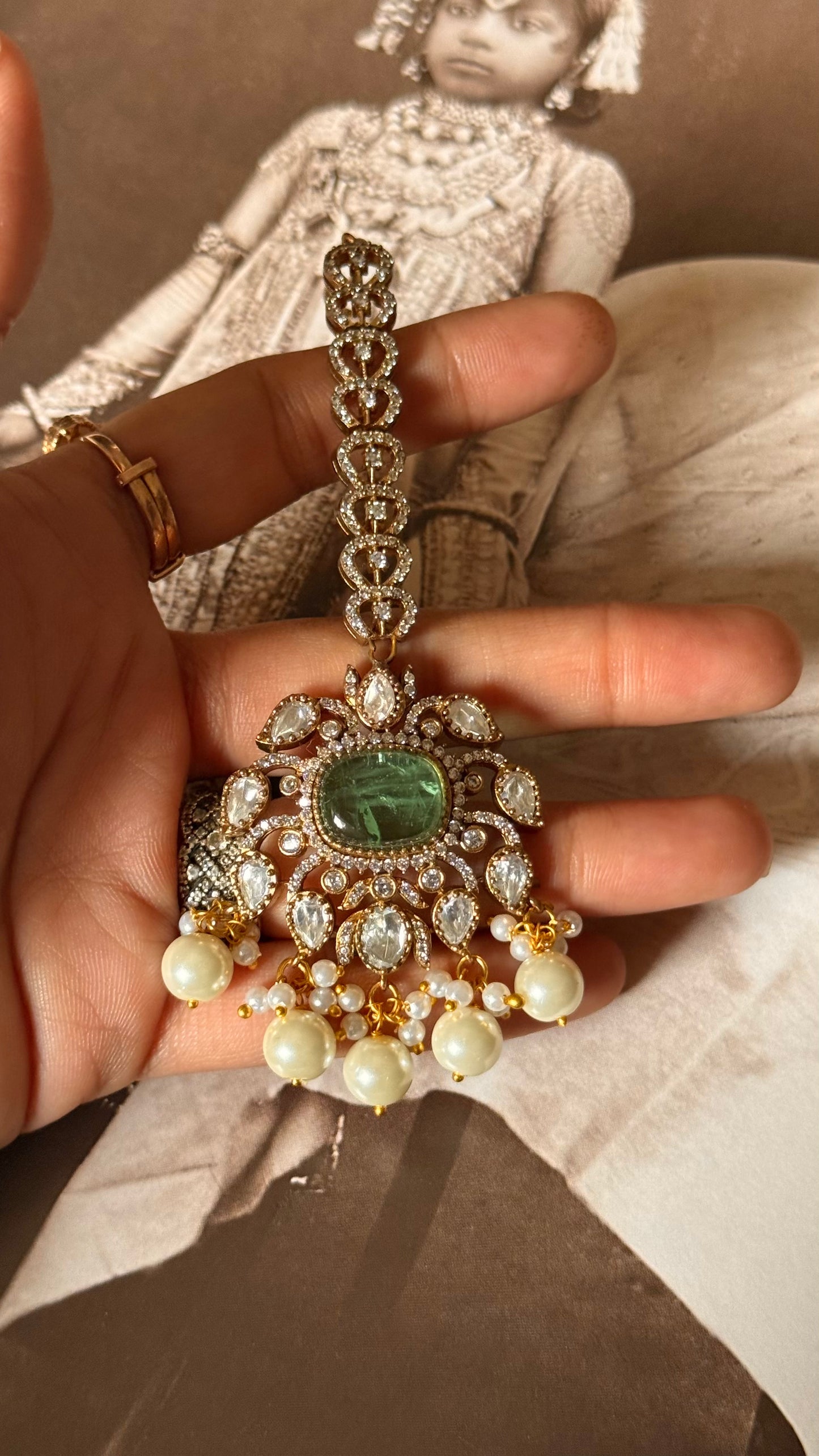 Mint doublet moissanite polki victorian maangtika