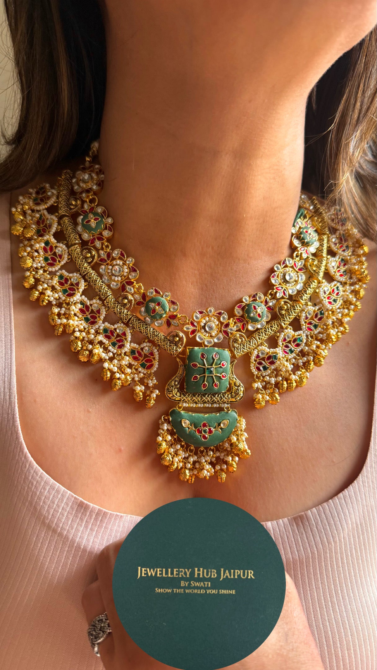 Noorva Rajwadi haar with gungroo collar necklace