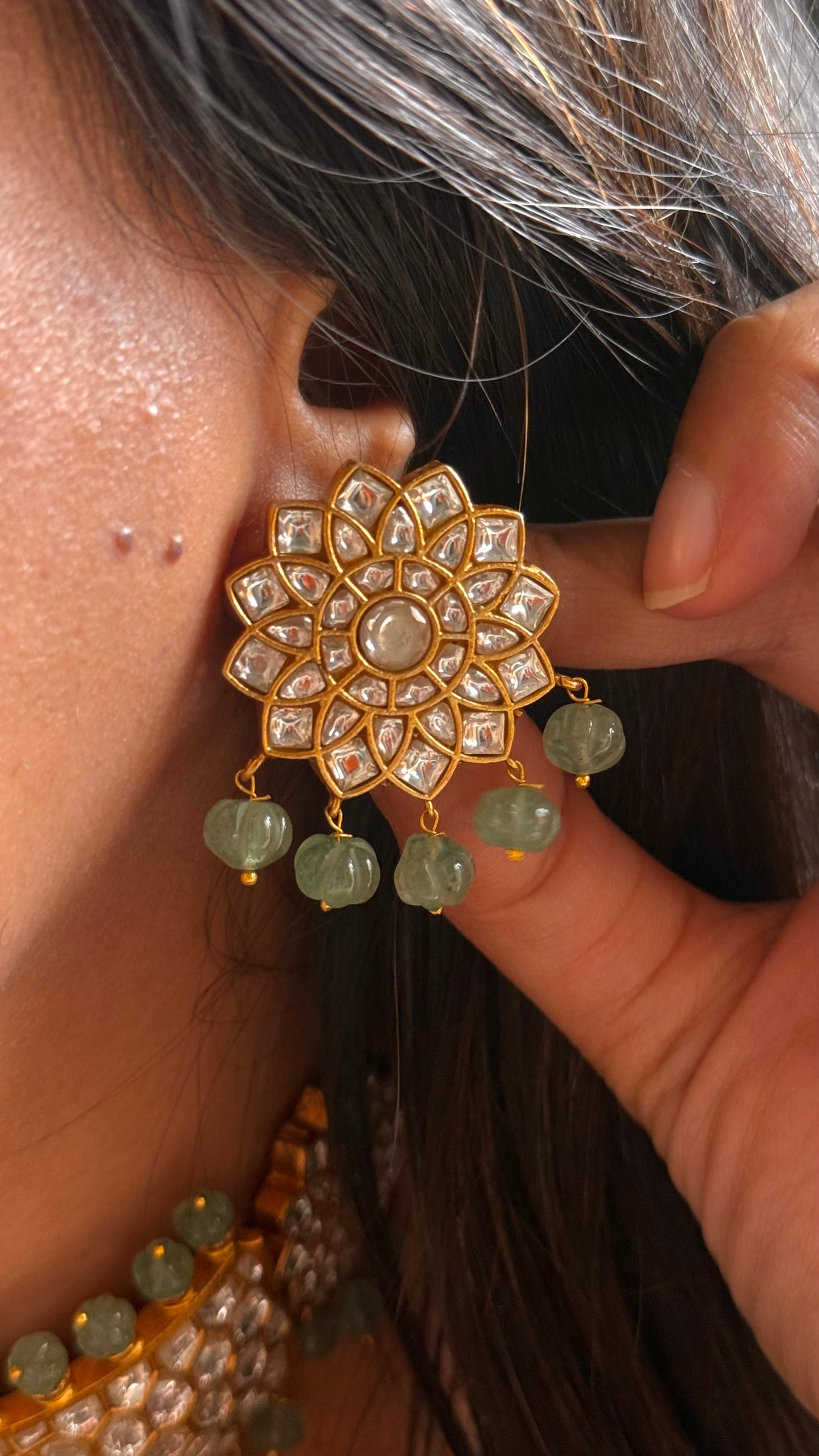 Paachi Kundan with mint choker Necklace