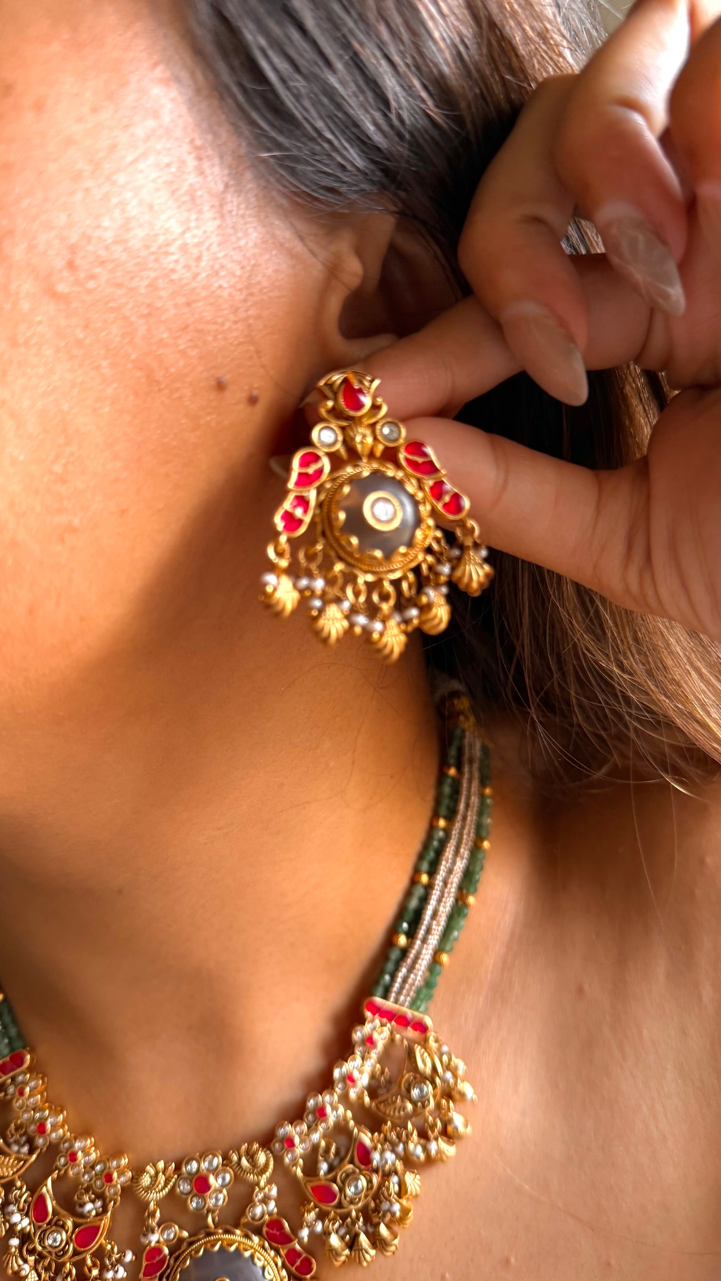 Ruby inlay rajwada collar set