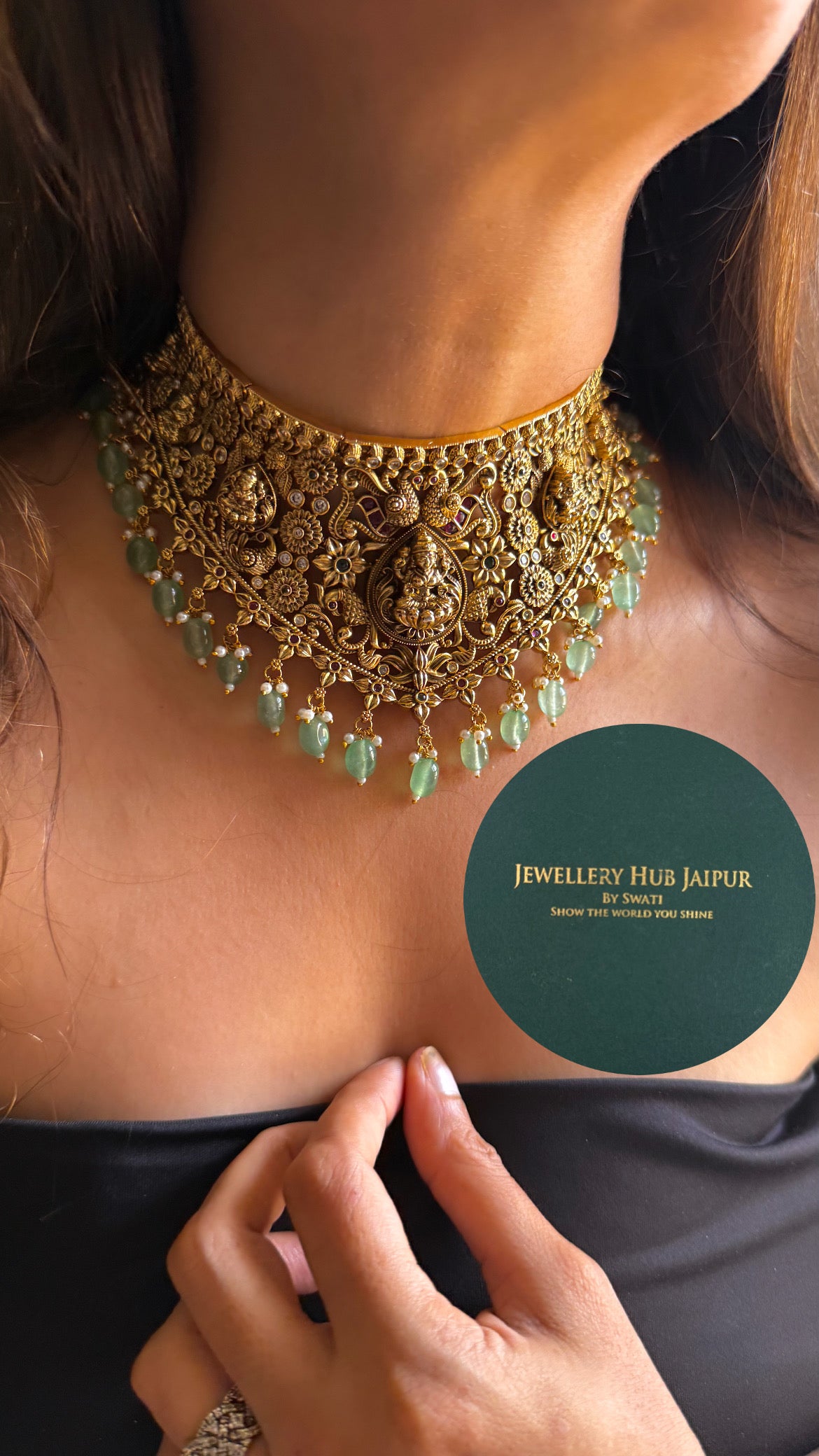 Goddess laxmi with mint drop temple choker set