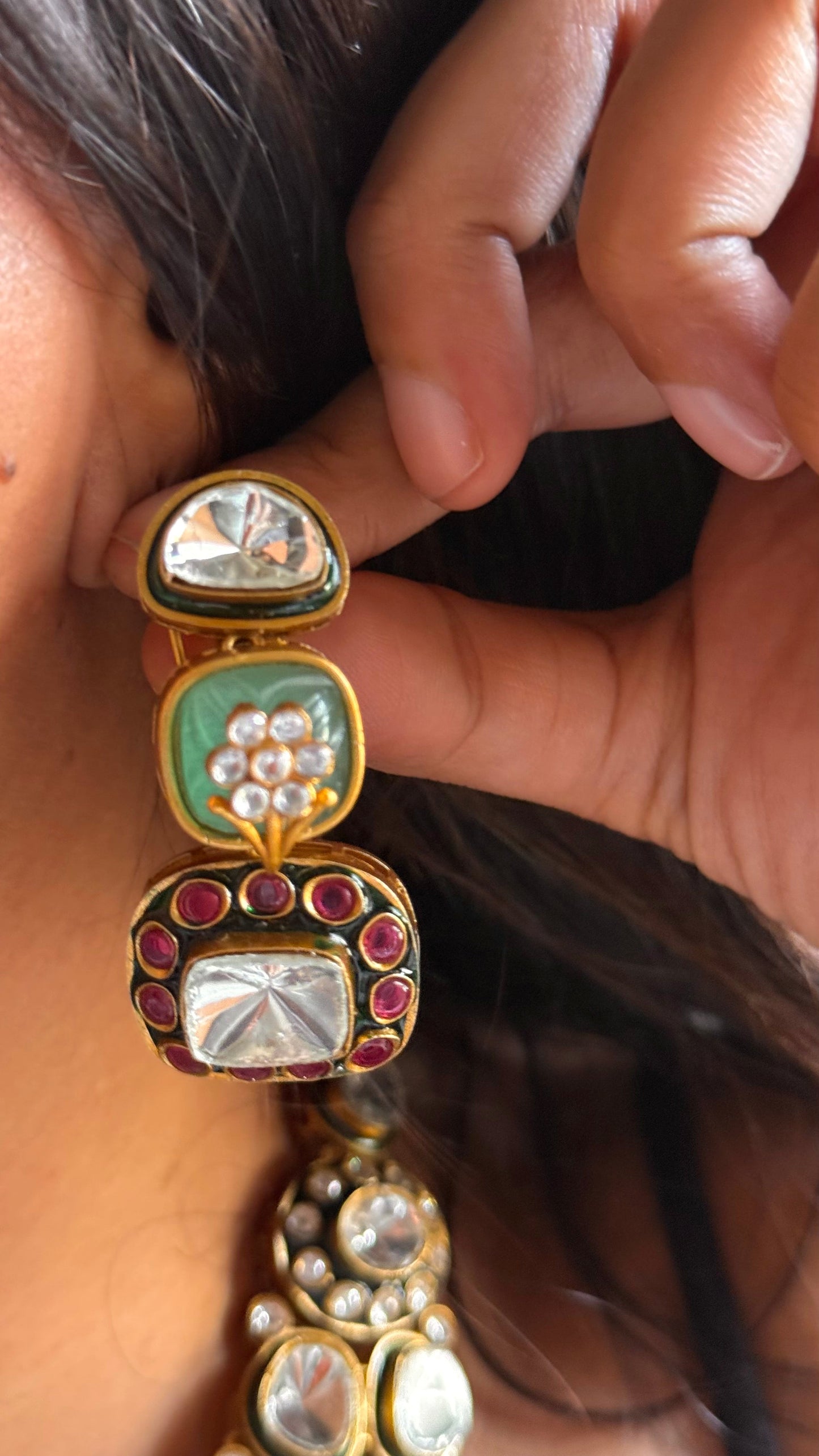 Meenakari bridal combo with mint drops Necklace