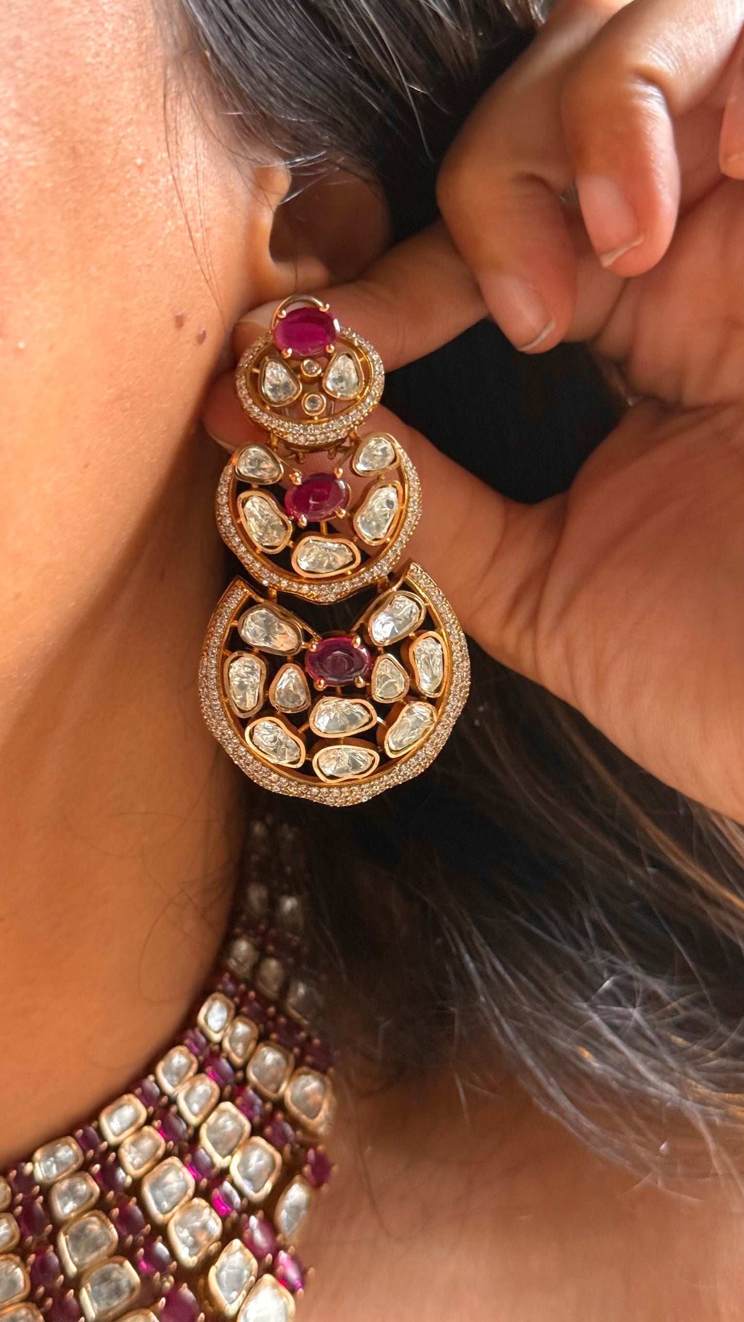 Rani pink doublet & moissanite uncut polki Victorian choker set