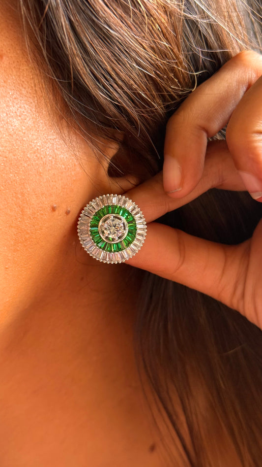 Emerald diamond studs