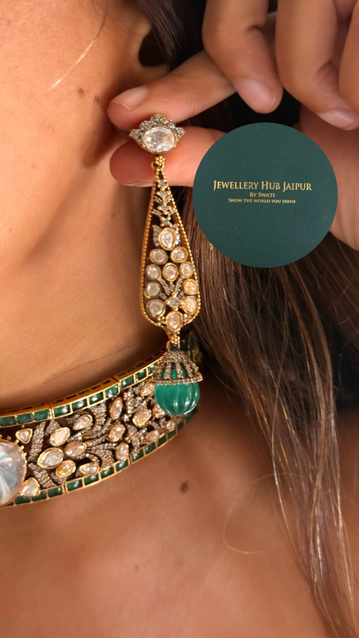 Emerald & moissanite polki designer choker set