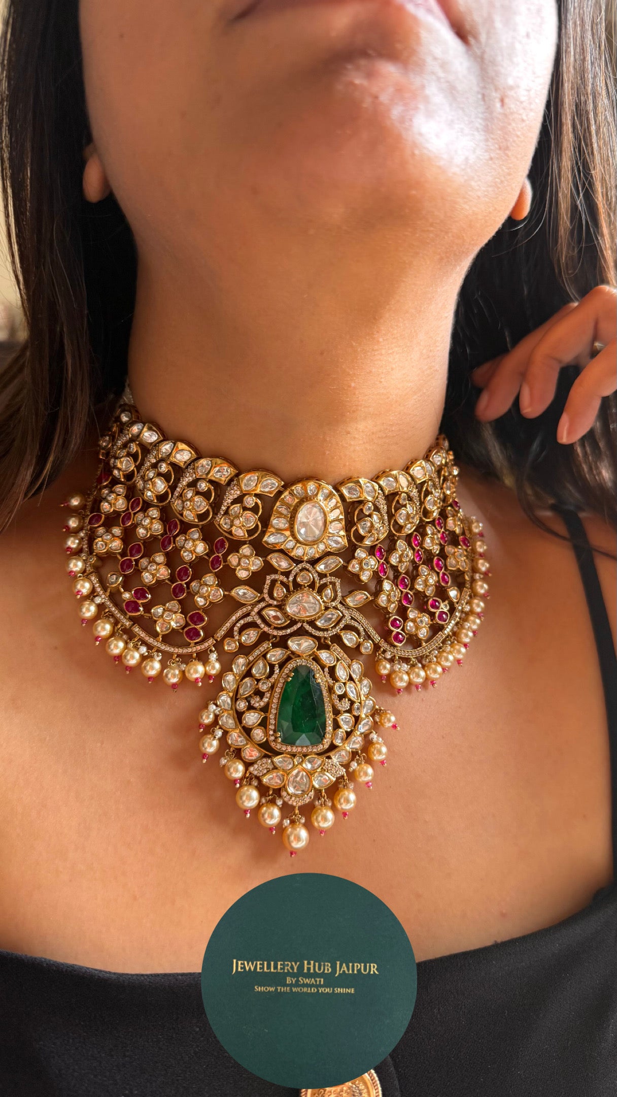 Rani pink with emerald doublets bridal Necklace