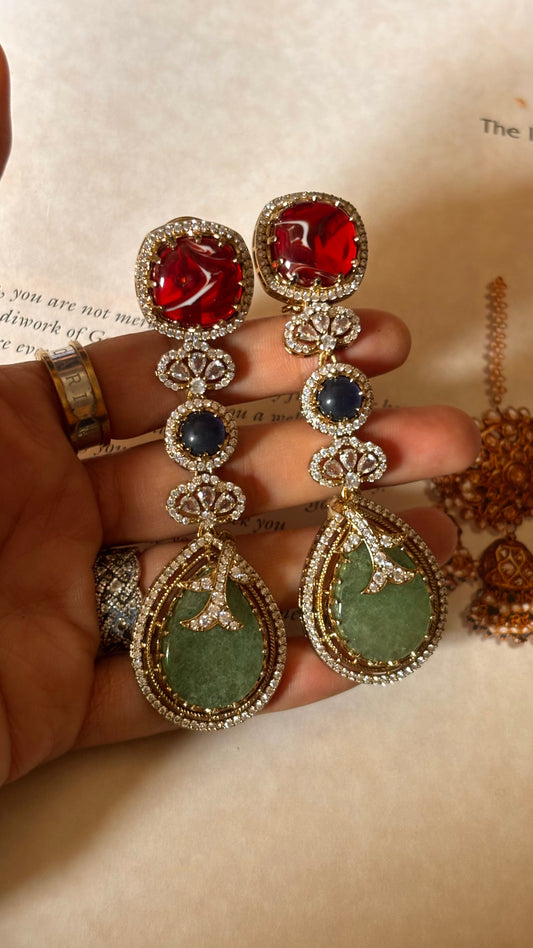 sabya inspired ruby & mint doublet stone danglers