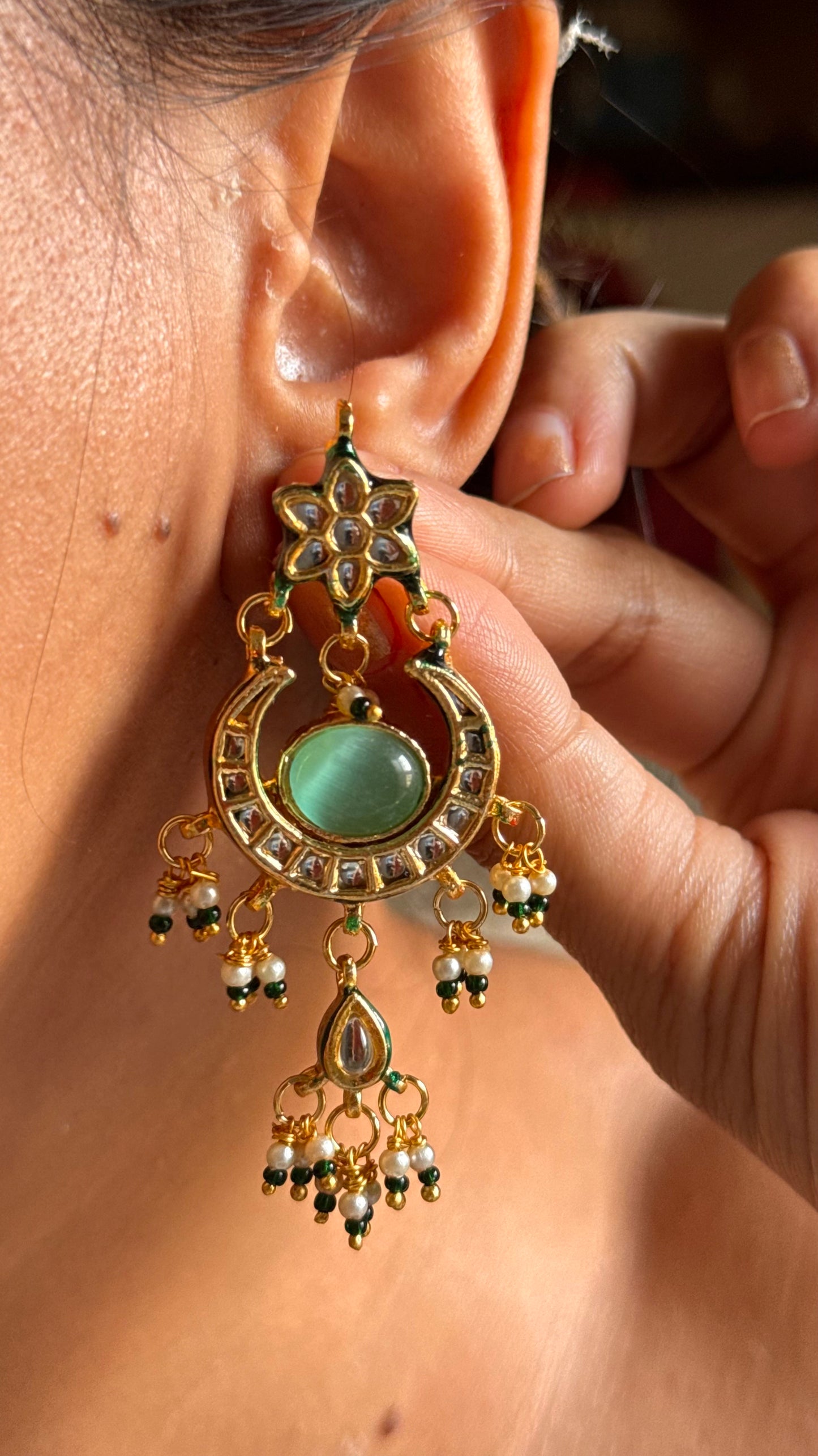 Mint inlay with ruby pearl detailing meenakari choker Necklace