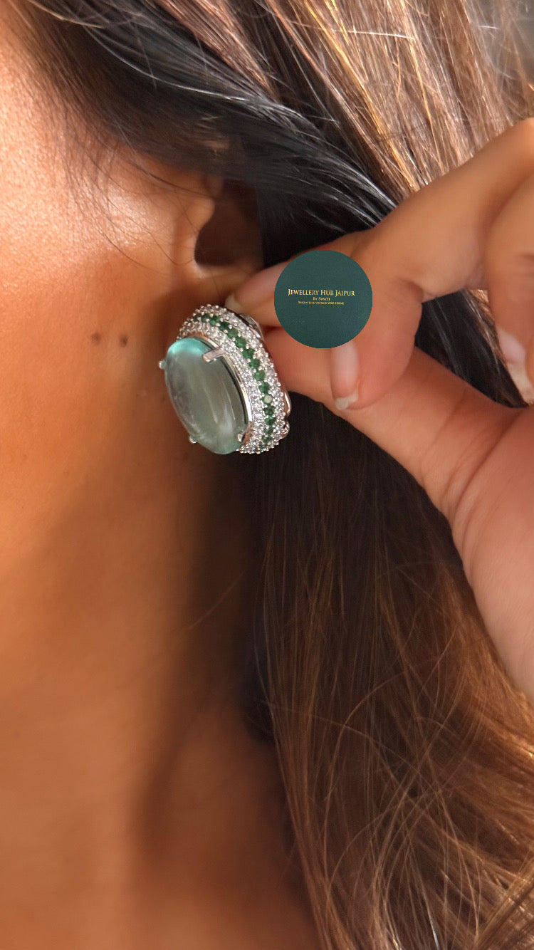 Aqua blue doublet with emerald studs