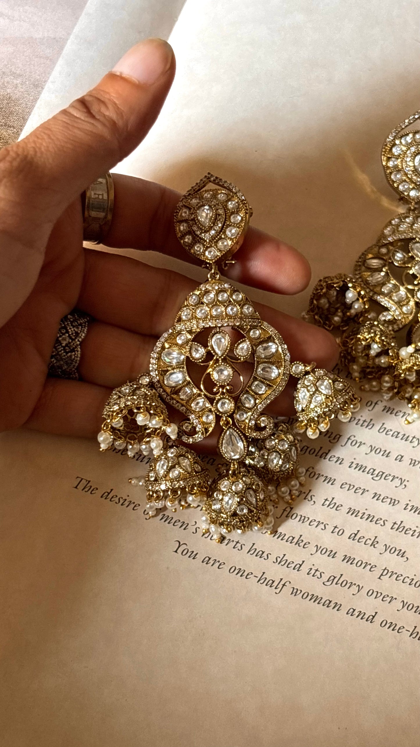 Moissanite jhumki Chandbali earrings