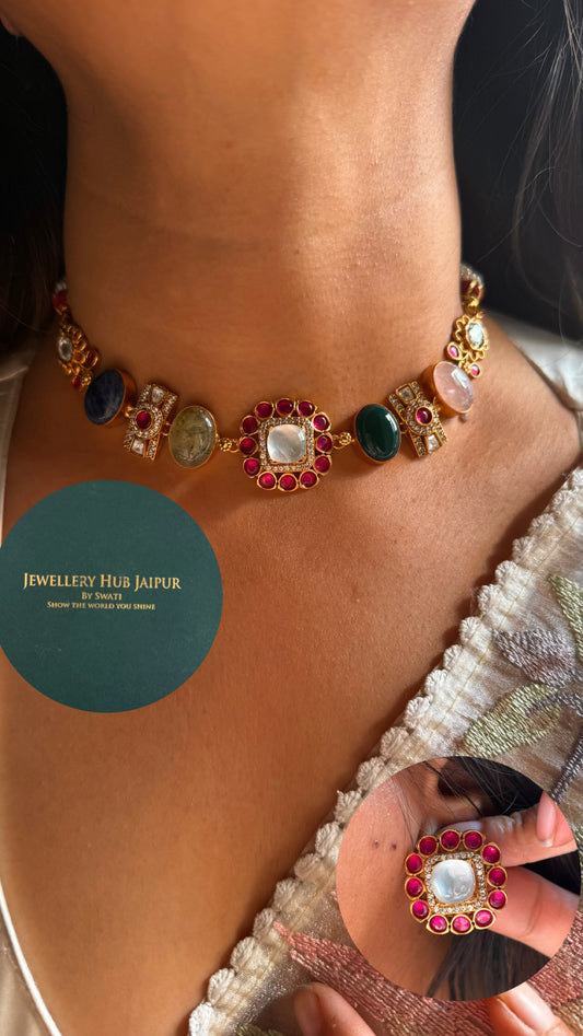 Mother of pearl mix stone Amrapali Necklace