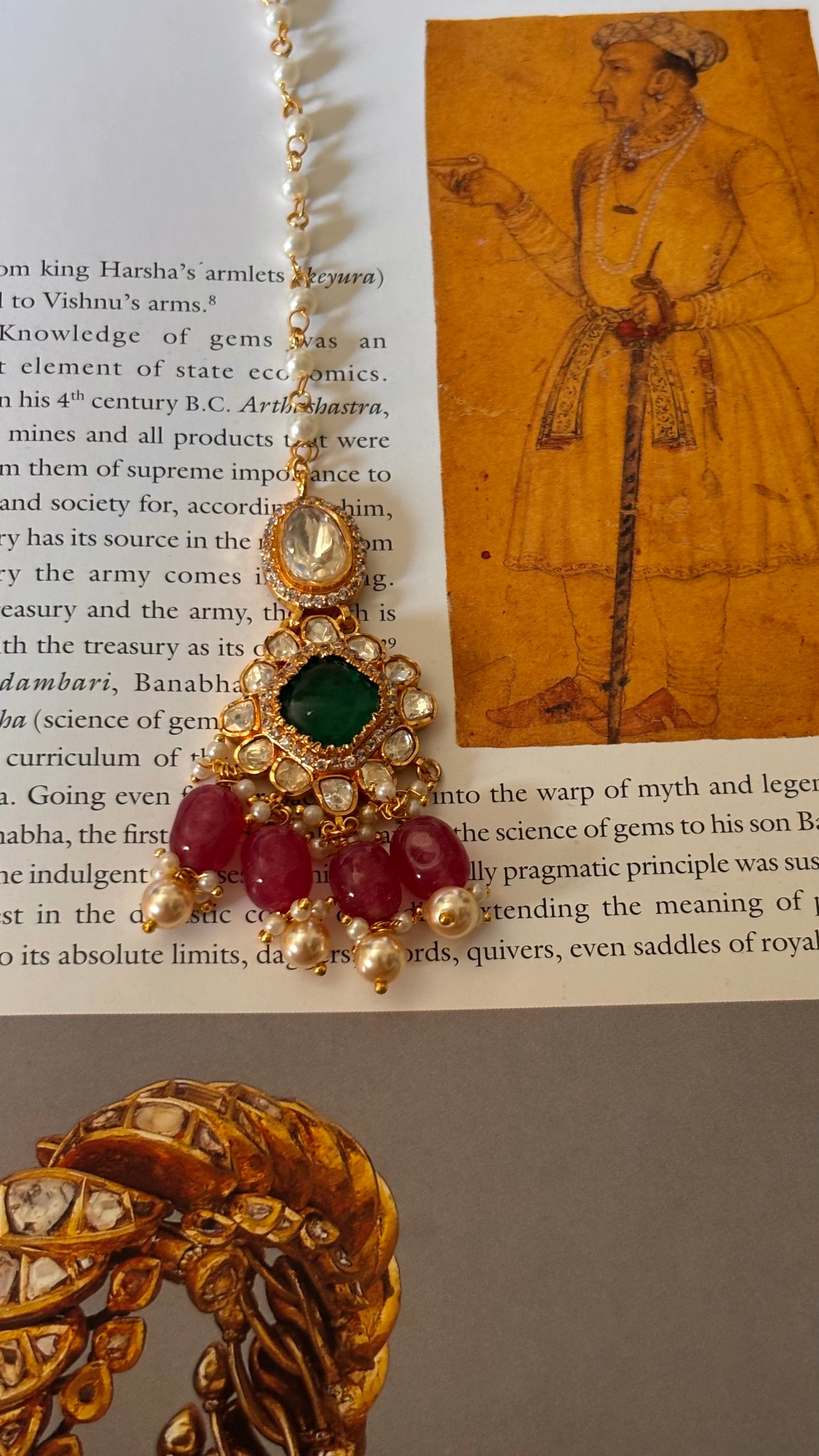 Emerald with Moissanite Rani pink drops maangtika