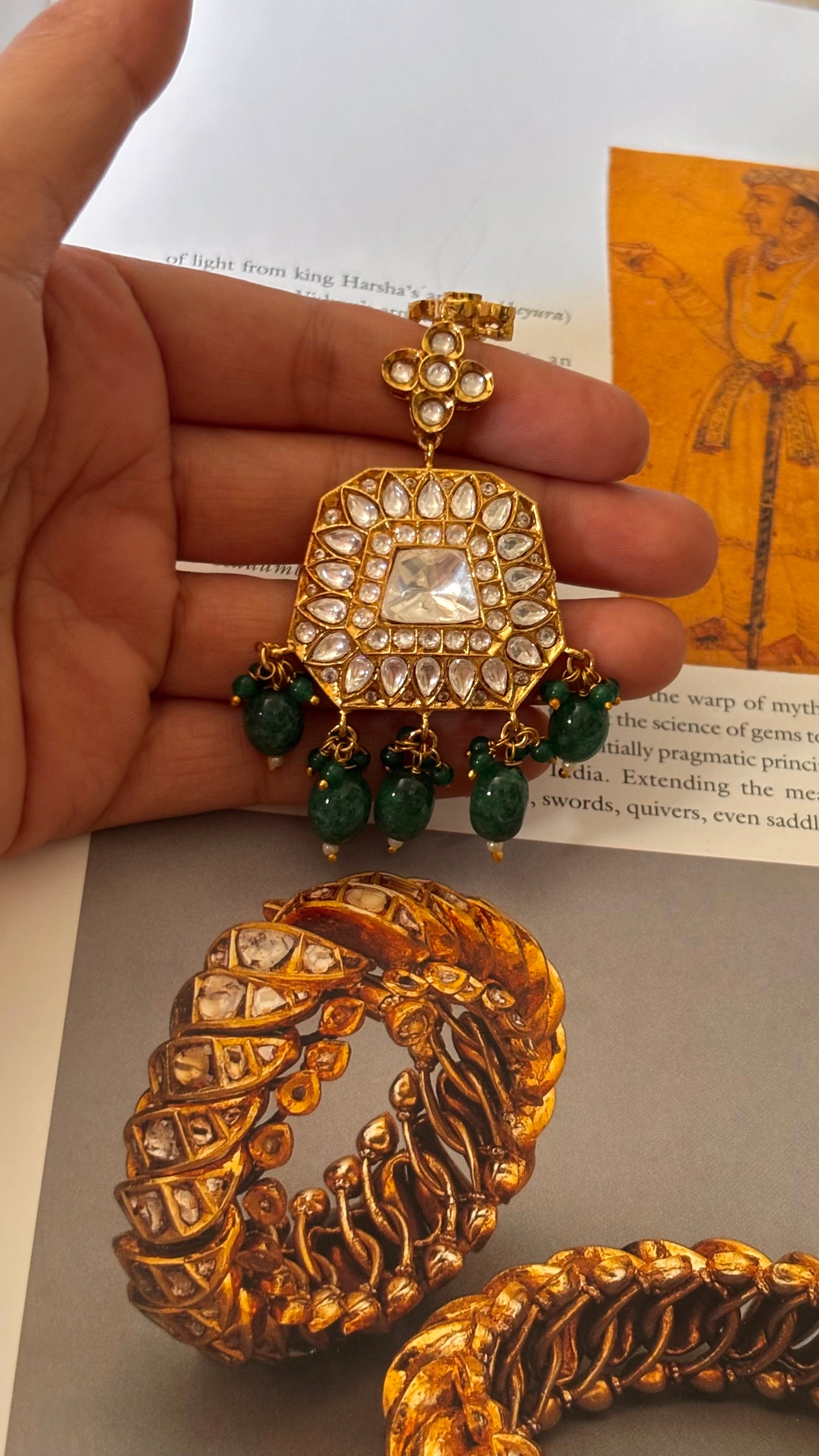 Moissanite with emerald drops maangtika