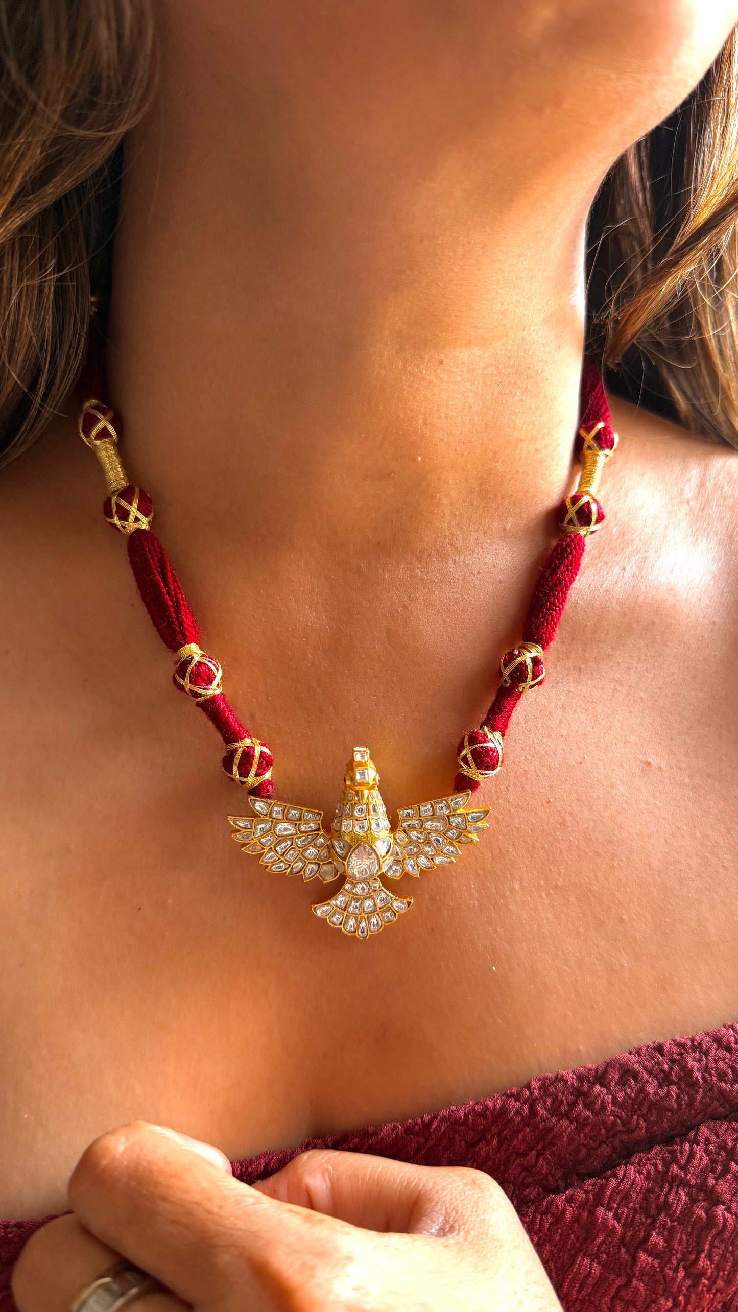 Paachi kundan ruby thread eagle neckalce