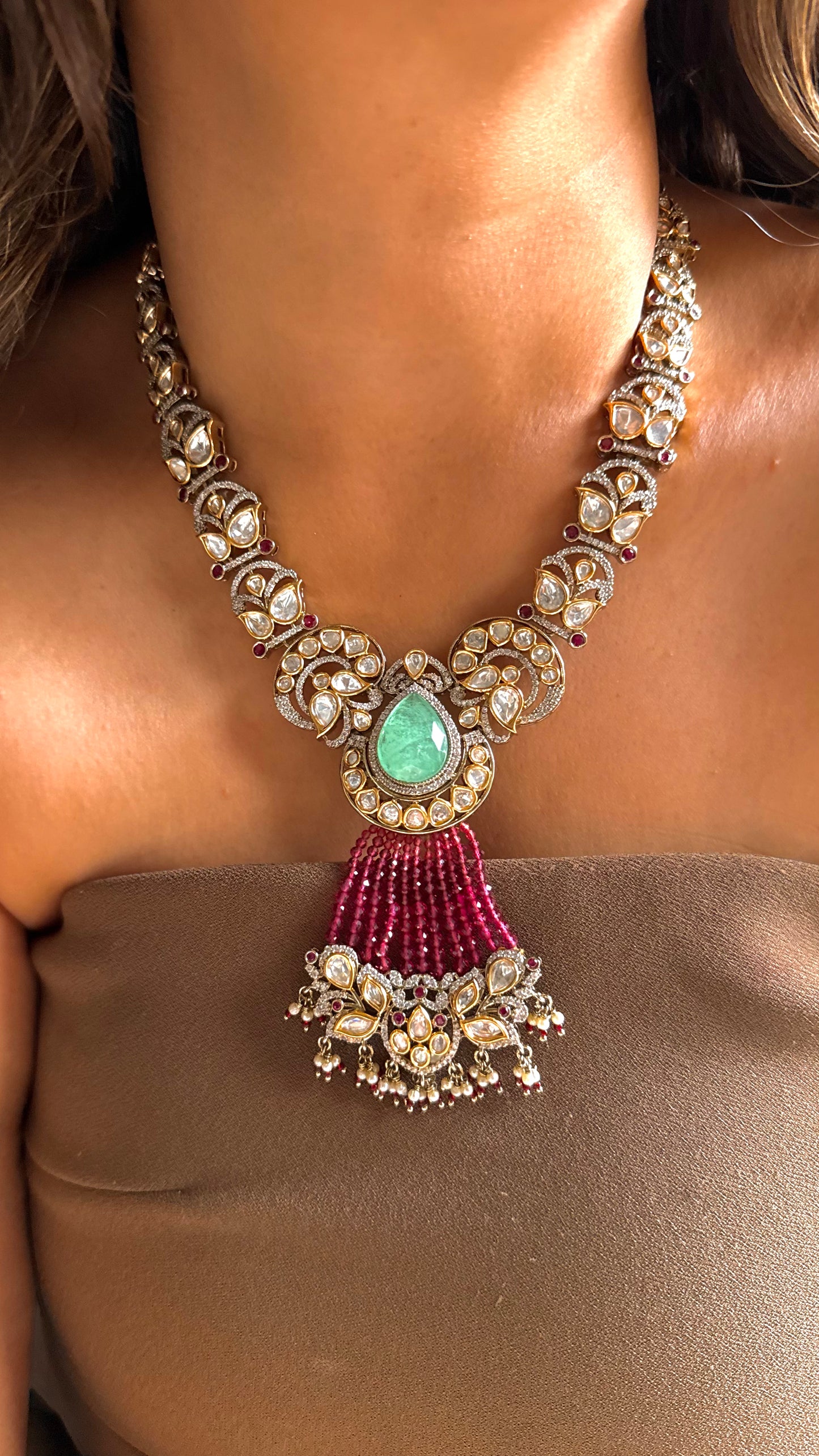 Mint & Rani pink designer cocktail necklace