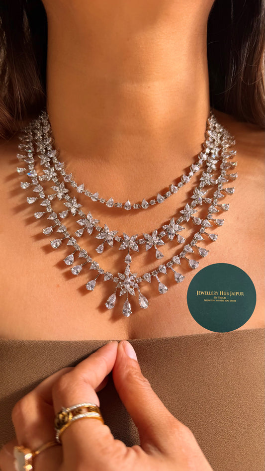 Triple line cz diamond necklace