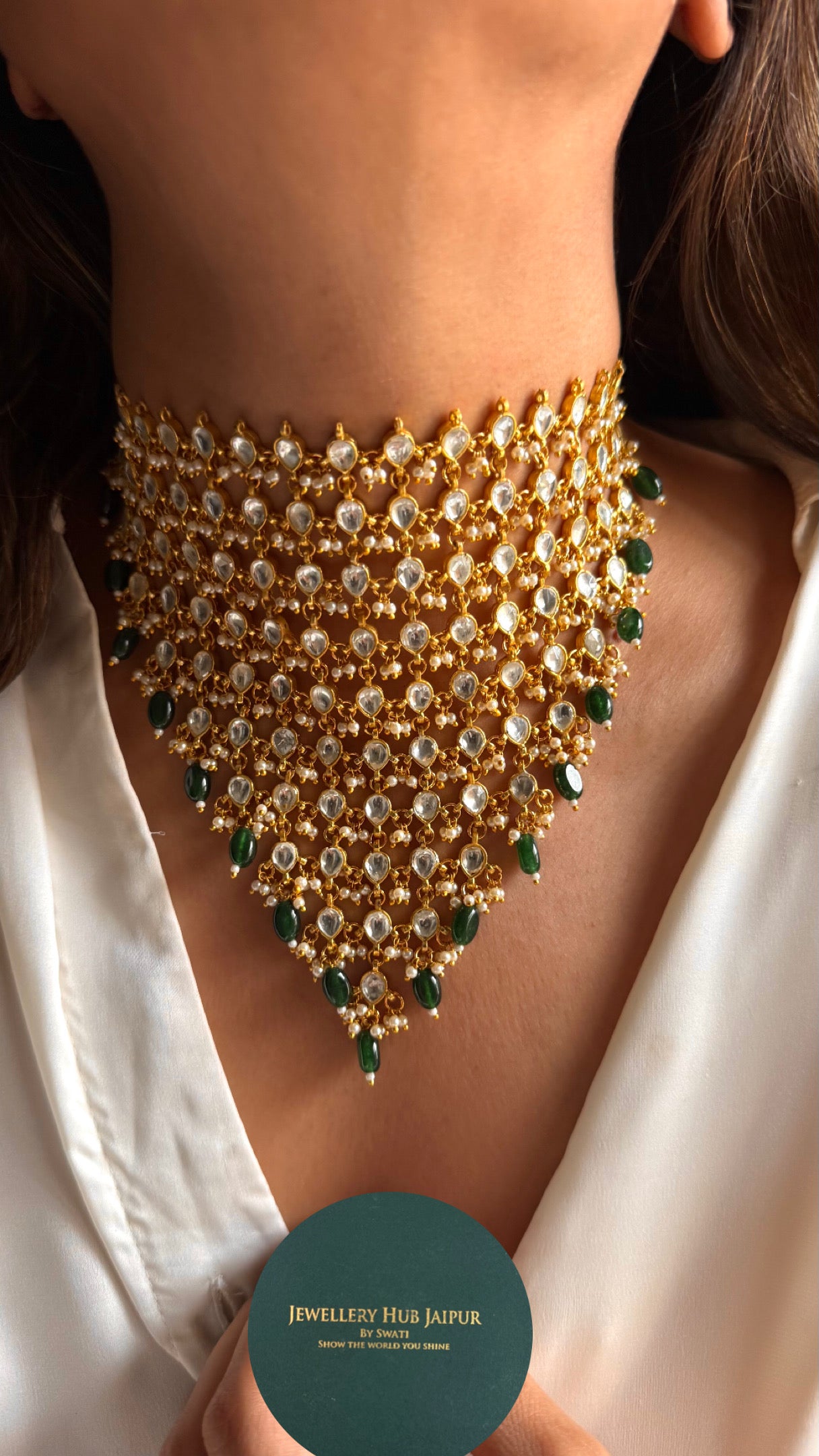10 layered paachi Kundan emerald strawberry Necklace