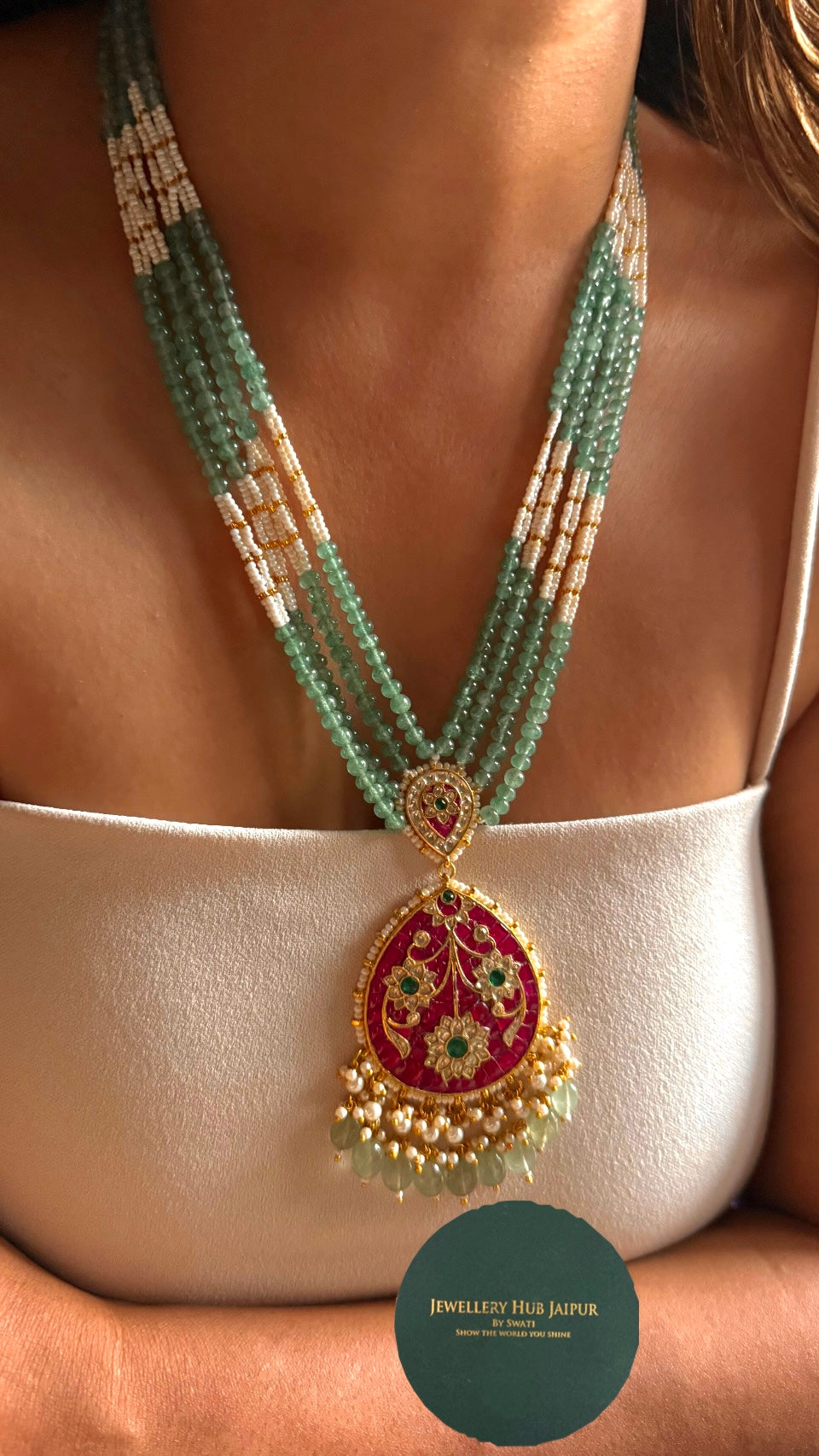 Jadau paachi kundan with four layered mala Necklace