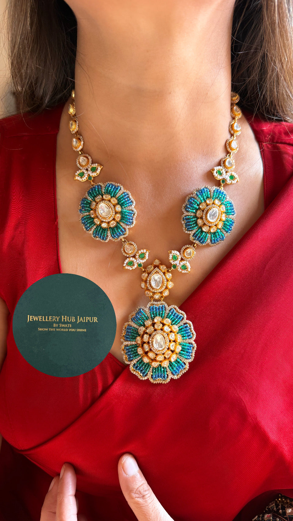 Real Moissanite Designer emerald & sapphire moissanite necklace