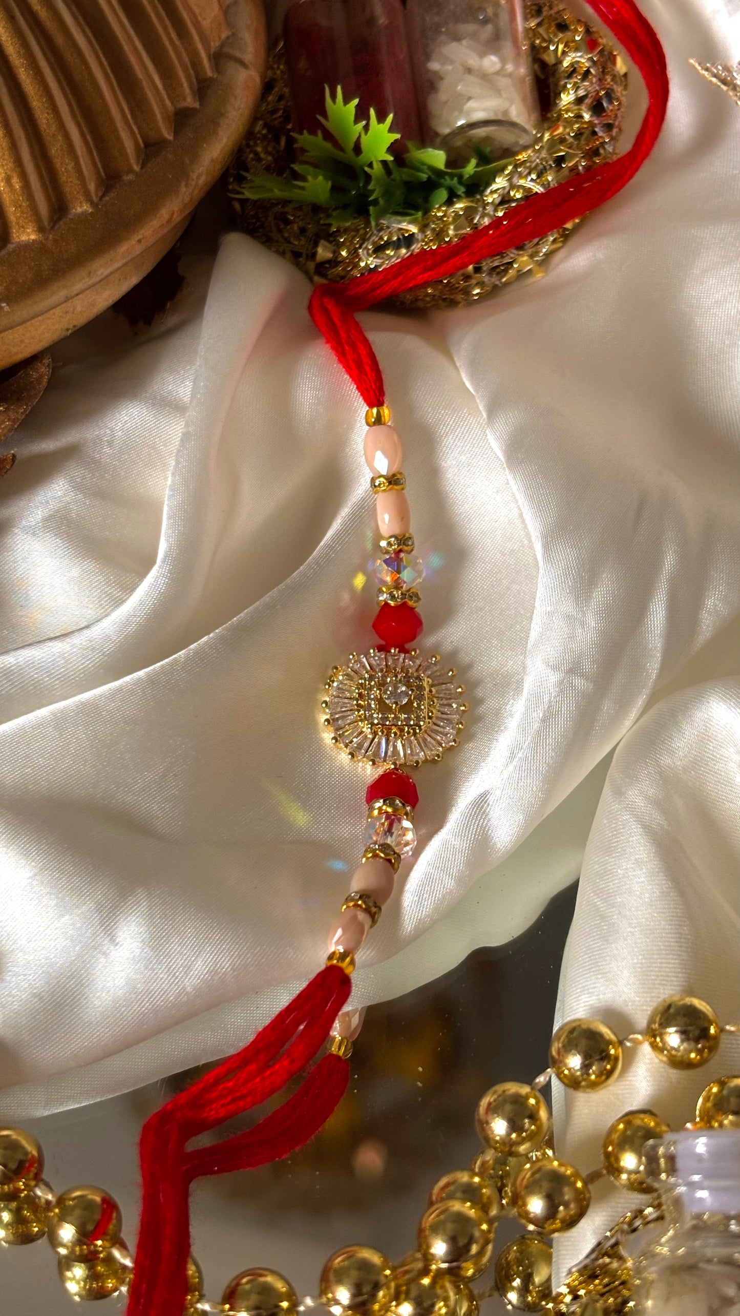 Cz Diamond polki laal dhaga designer rakhi ( shipping will be extra )