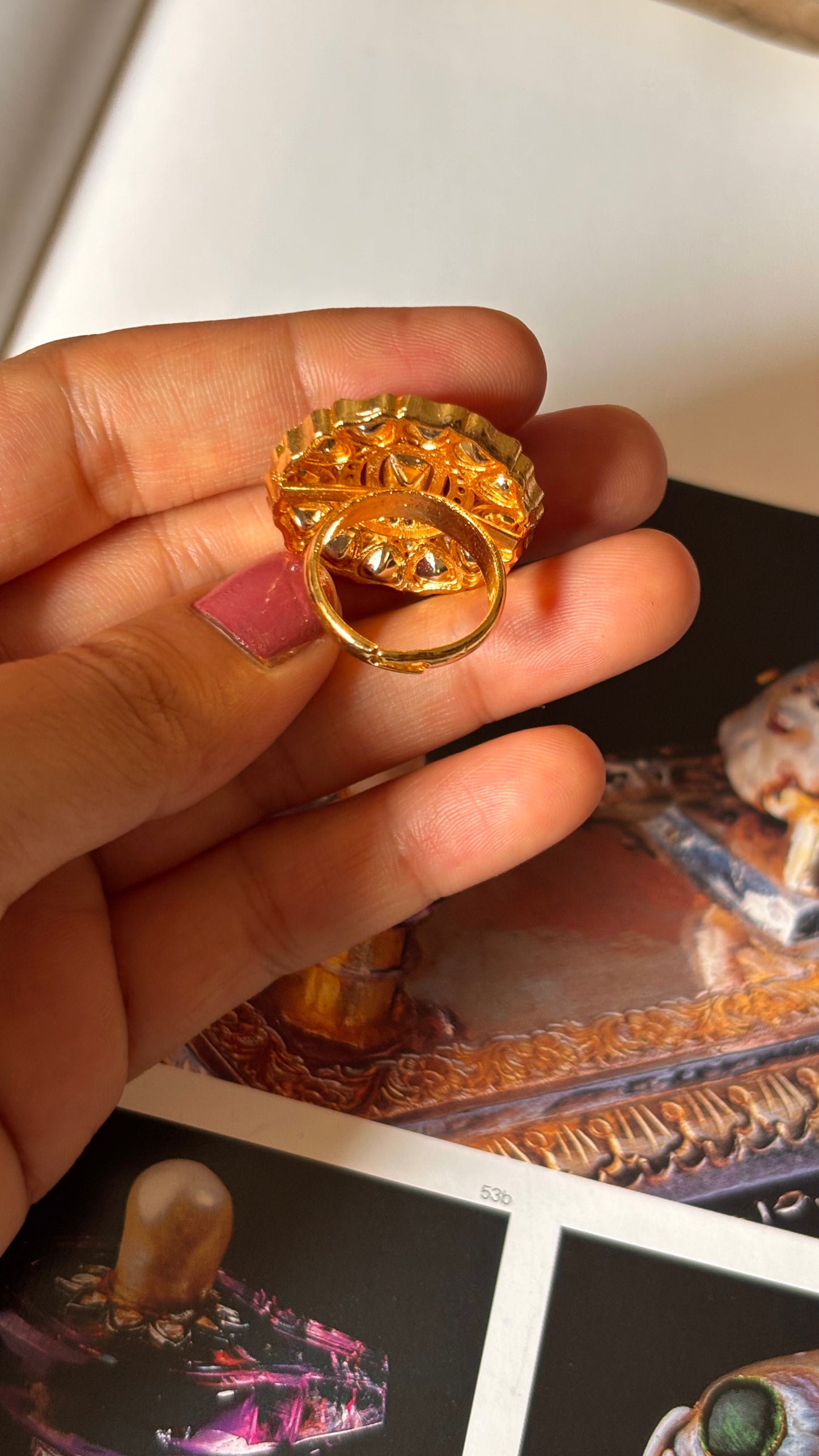 Real moissanite uncut polki ruby floral ring