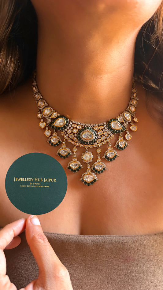 Emerald katdana moissanite polki collar set