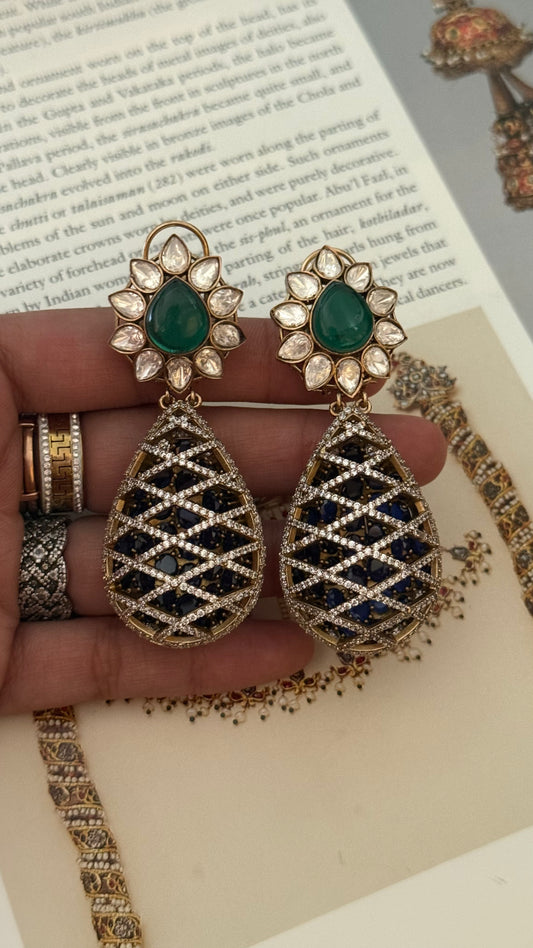 Sapphire moissanite emerald cocktail danglers