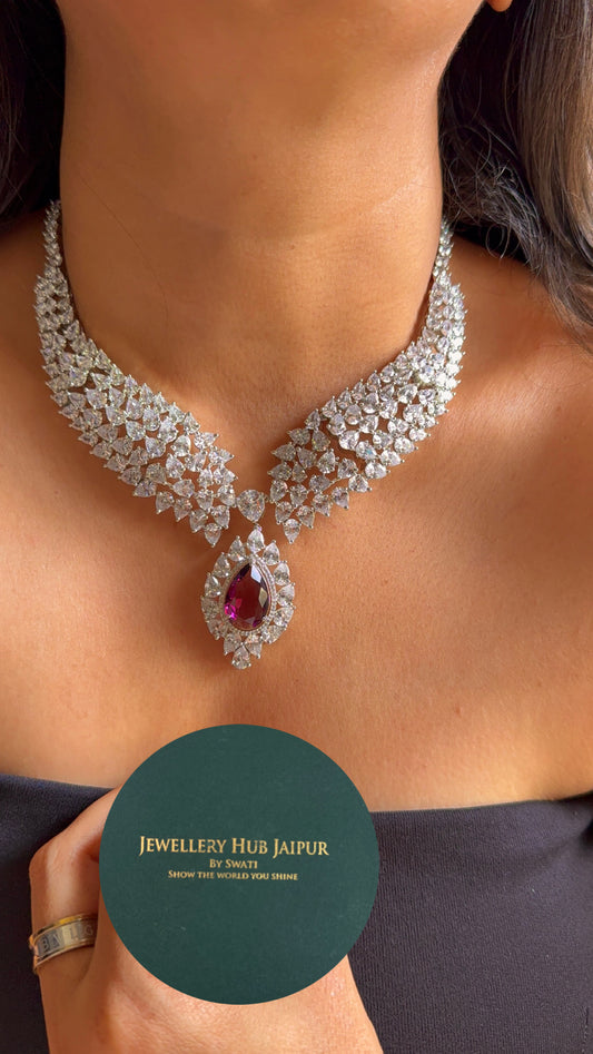 Cz diamond amythyst crystal drip necklace