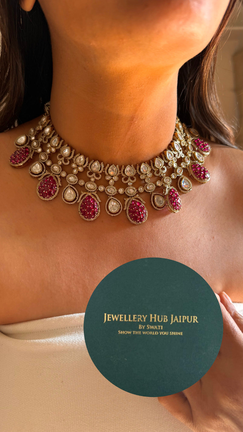 Ruby takkar moissanite victorian collar necklace