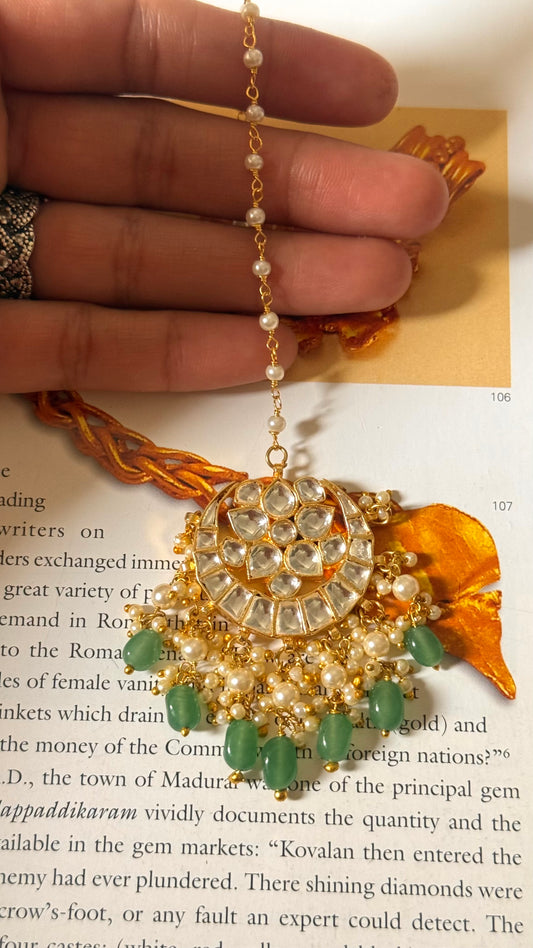 Paachi Kundan with strawberry drops maangtika