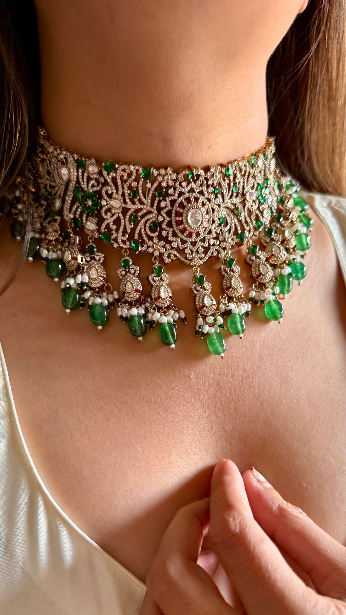 Amritika Emerald & ruby Moissanite diamond choker