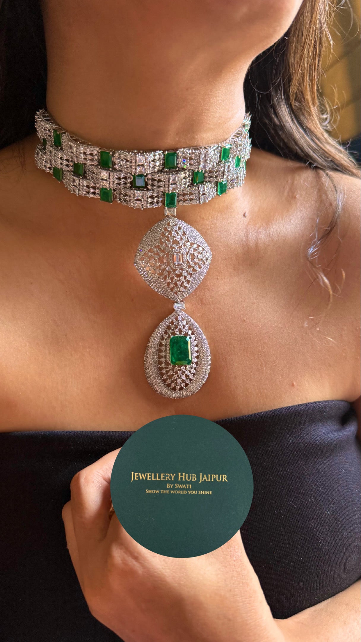 Emerald majestic crystal diamond Necklace